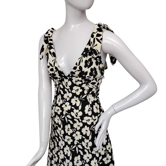 VRG Girl Dress Size 10 Black and beige Floral Print Tie at The Shoulders V Neck - Picture 4 of 12